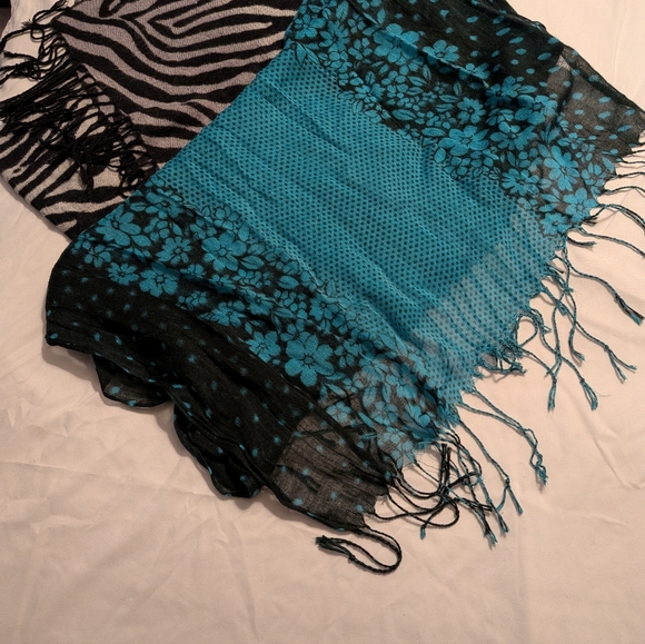 Accessories - 2 Scarves- Zebra and Floral Patterned Scarves with fringes